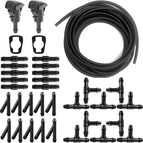 5 m Windscreen Wiper Hose Kit, Washer Liquid Hose, Universal Wiper Hose, Flexible Hose with 30 Pieces Hose Connector (Type Y I T) + 2 Wiper Nozzles (1/5)