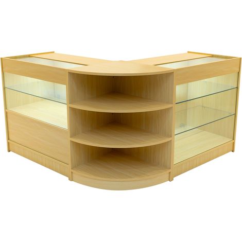 Comptoirs de Vente en MDF Érable à LED Blancs Ensemble Calliope LM60 K900 C900 3 Unités de Rangement Étagères Internes Portes Coulissantes Verouillables Réception Bureau Vêtements Bijoux [Clés INCLUS] (1/5)