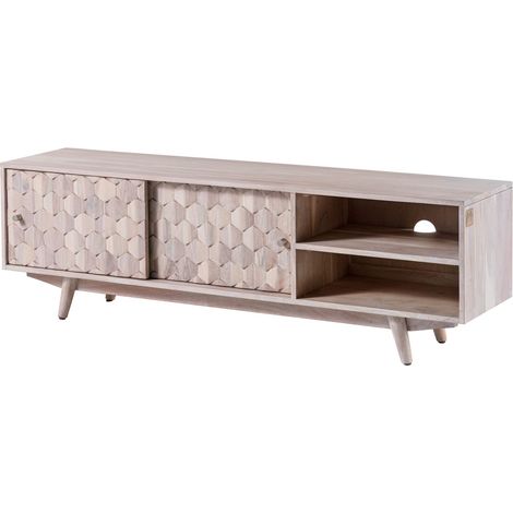 mobile TV in legno di Acacia 145x35x45 bianco laccato MOSAYK 101