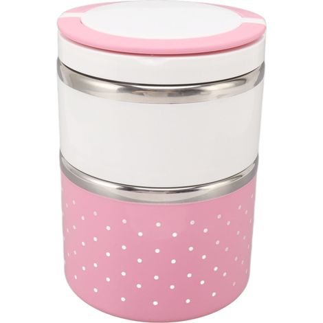 Bento-Lunchbox aus Edelstahl, leichter Polypropylen-Deckel, zwei Fächer, auslaufsicher, rosa, ideal für Schüler. (1/5)