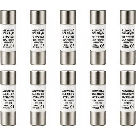 10 Pezzi Fusibili DC 1000V D10X38mm Per Fotovoltaico IP20 IEC60269, Disponibili 15A 20A 25A 30A (25A)