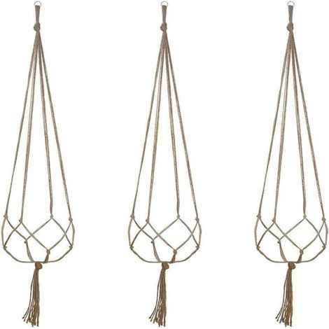 Makramee-Hängekorb, 3-teiliger Hängepflanzenkorb aus Baumwollseil für drinnen und draußen, zur Dekoration von Decken, Balkonen und Wänden (122 cm)
