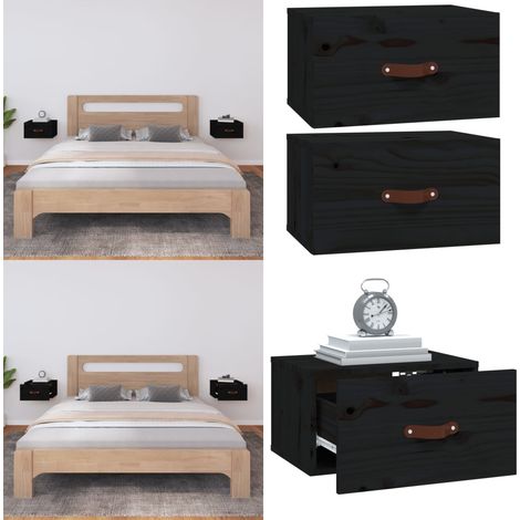 Wand-Nachttische 2 Stk. Schwarz 40x29,5x22 cm - Wandregal - Schwarzer Nachttisch - Holzschrank - Wohnzimmer Dekoration - Kiefernholz Möbel - Home & Living (1/5)