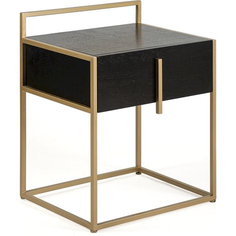 Table de chevet noir doré en bois de cèdre et métal design épuré - noir et doré raffiné (1/5)