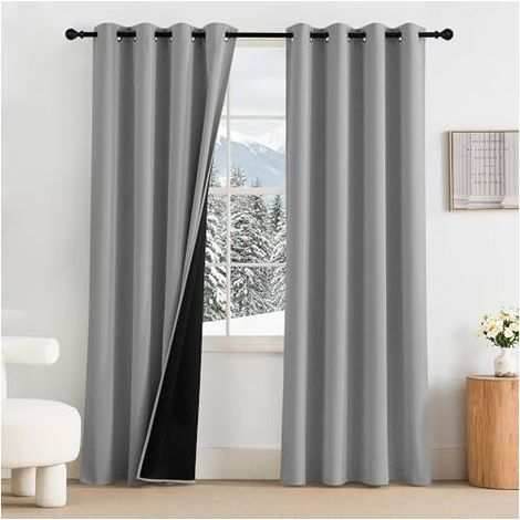 Rideaux occultants modernes pour salon, lot de 2, rideaux thermiques isolants pour chambre avec œillets, 140 x 220 cm, beige clair (1/5)