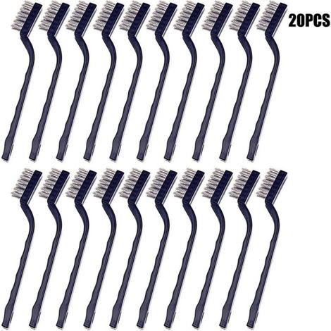 Mini Brosse Métallique (Lot de 20) - Brosse Acier Inoxydable avec Manche Incurvé & Trou d’Accroche - Brosse Fer pour Nettoyer Four, Évier, Travail du Métal, Soudure, Rouille & Poussière (1/5)