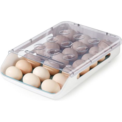 Boîte De Rangement D'oeufs Empilable Boite a Oeufs en Plastique Rangement Oeuf Frigo avec Couvercle Défilement Automatique Récipient Oeufs pour La Cuisine Les Armoires Les Comptoirs(Bleu) (1/5)