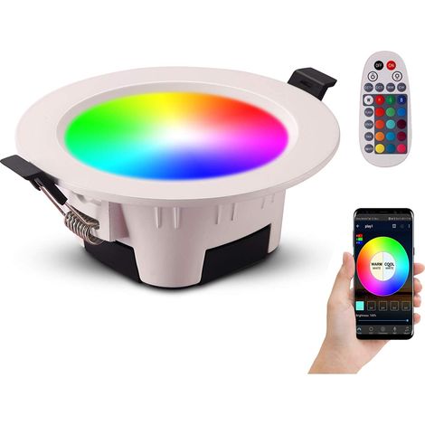 Tinor – Foco LED empotrable RGB de 5 W – Brillo ajustable de 700 lúmenes – Control remoto incluido – Para sala de estar, baño, cocina y pasillo. (1/5)