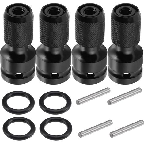 Lot de 4 adaptateurs pour clé à chocs 1/4" et 1/2", adaptateurs carrés 1/2" vers hexagonaux 1/4" pour clé à chocs et porte-embouts de tournevis (1/5)