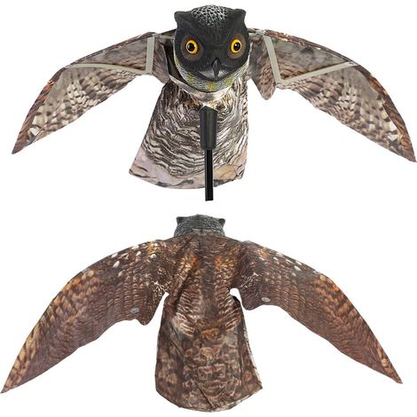 Eulen-Vogelscheuche mit beweglichen Flügeln, Insektenattrappe für den Gemüsegarten, abschreckende Dekoration, realistische Größe, für den Außenbereich geeignet. (1/5)