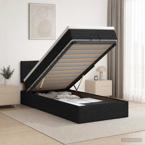 vidaXL Lit ottoman avec matelas Noir 90 x 190 cm Tissu (1/5)