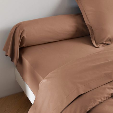 Taie de traversin coton percale Marron 90 cm - SOMEO - MORPHEE