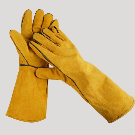 Gants de Soudeur en Cuir - 40 cm - Doublure Polaire Épaisse - Isolation Thermique - Taille Unique - Jaune (1/5)