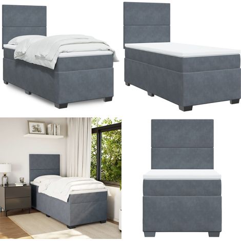 Boxspringbett mit Matratze Dunkelgrau 90x200 cm Samt - Boxspringbett - Doppelbett - Samtbett - Bettenrahmen - Schlafsystem - Home & Living (1/5)