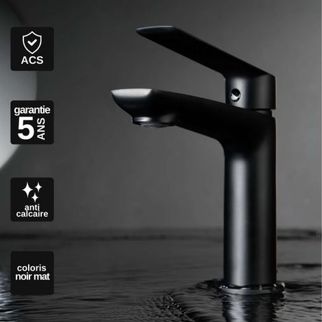 Robinet Mitigeur Lavabo Salle de Bain noirmat – Bec Bas Anti-Calcaire – Design moderne - LUXOR IMEX (1/4)