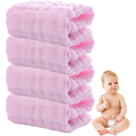 4 gants de toilette Divers accessoire de portail, coton mousseline naturel, 30 x 30 cm, pour bébé et adulte (1/5)