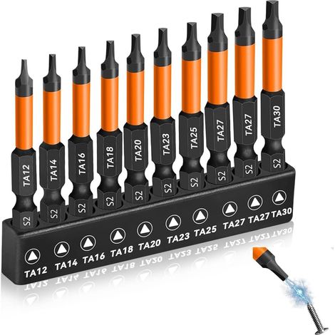 Set di 10 punte per cacciavite magnetiche triangolari da 50 mm, set di punte per cacciavite triangolari in acciaio S2, set di punte speciali in acciaio inossidabile (TA12, TA30), punte per cacciavite  (1/5)