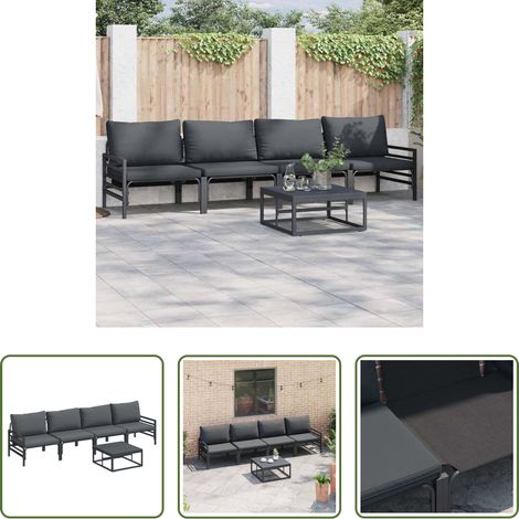 Terrassensofa - Gartensofa-set mit Kissen 5 pcs Schwarz Stahl (1/5)