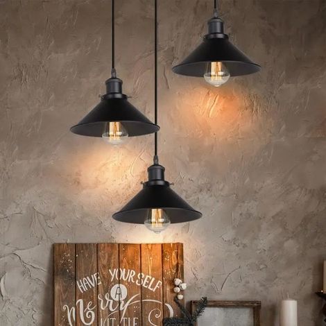 Fusion Lustre Suspension 3 Lamps Disque Plafonnier en Métal Noir (1/4)