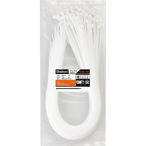 Kabelbinder Nylon 100 Stück UV beständig 22kg 600mm × 4,8mm Weiß (1/4)