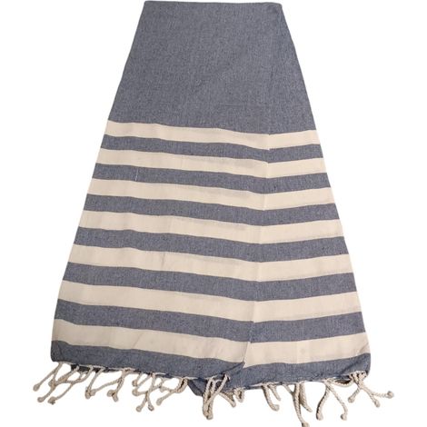Atout Ciel Telo mare Fouta a righe con frange, 90 x 180 cm, blu marino