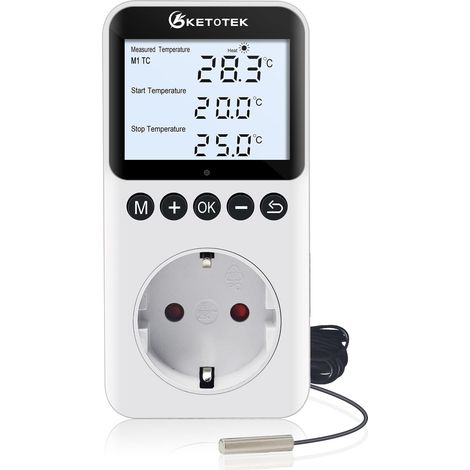 Prise Thermostat Jour/Nuit avec Rétro-éclairage, Régulateur de Température Numérique 220V avec Minuterie, Sonde de 3 Mètres, pour Reptile Terrarium Incubateur (1/5)