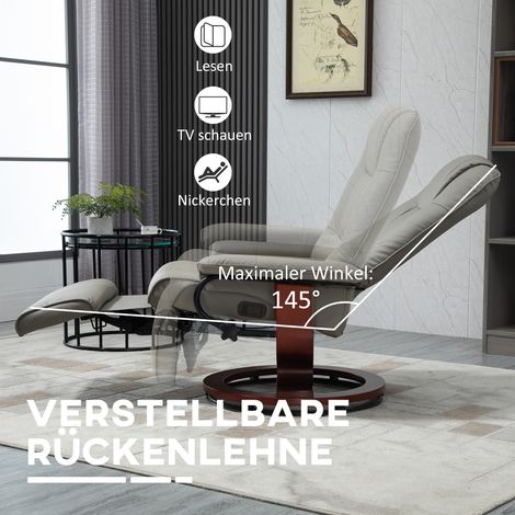 Fauteuil relax TV inclinable 145°, similicuir gris, pivotant 360°, lounge moderne 78x87x100 cm