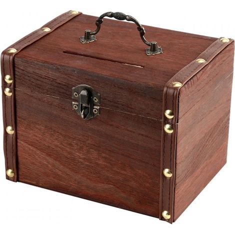 1 Boîte de rangement en bois avec serrure, compartiment principal 25x20x12 cm, pour bijoux et jouets d'enfants (1/5)