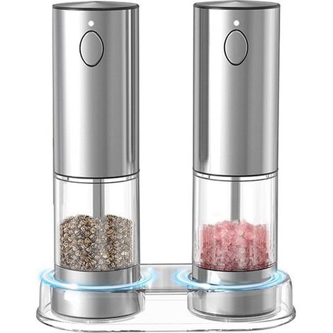 Jeu de moulins à sel et poivre électriques moulins automatiques à sel et poivre rechargeables avec LED réglables en 6 niveaux de finesse (1/5)