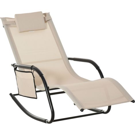 Fauteuil à bascule d'extérieur en métal avec tissu mesh beige 150x62x88 cm (1/5)