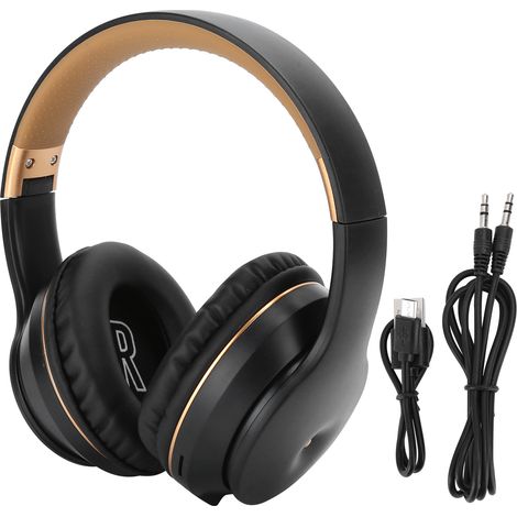 Kabellose Bluetooth-Stereo-Kopfhörer für MP3-Musik, Spiele und Computer speicherkartenkompatibel, schwarz und gold. (1/5)