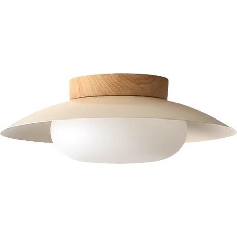 AUTRUCKER Plafonnier moderne, applique murale de style wabi-sabi japonais, abat-jour en forme de bol, 220V, 35cm, aspect bois + blanc laiteux, lumière tricolore (1/5)