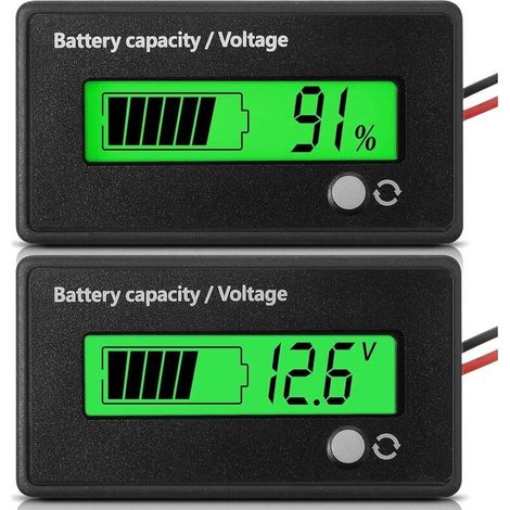 Compteur de Batterie DC 12V 24V 36V 48V 72V avec Alarme Indicateur Moniteur de Capacité de Batterie Voltmètre de Batterie et Indicateur de Batterie au Lithium-Ion (Lumière Verte) (1/4)
