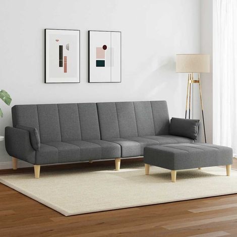 Zweisitzer-Schlafsofa mit Fußstütze in Dunkelgrau, Stoff (1/5)