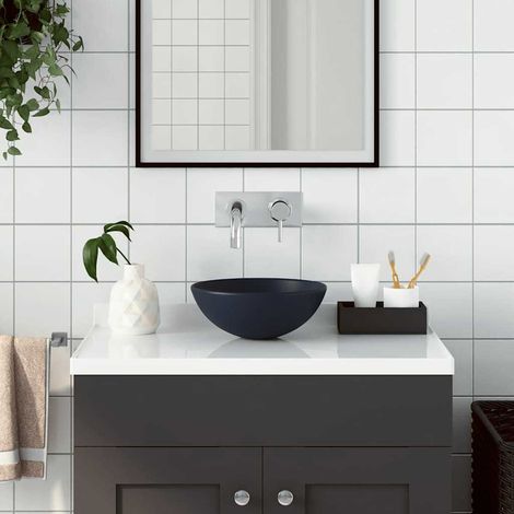 Vasque ronde en céramique, bleu foncé