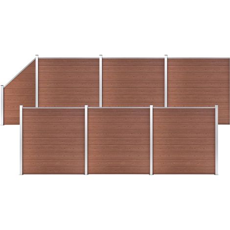 Set de valla 6 cuadradas + 1 oblicua WPC marrón 1138x186 cm (1/5)