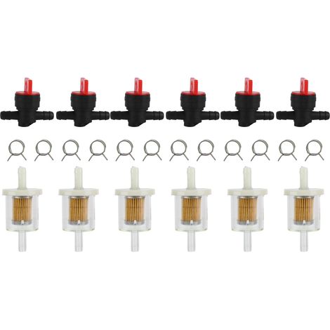 Kit de filtres pour carburateur et de robinets d’arrêt pour tondeuses et débroussailleuses – 6 filtres + 6 robinets + 12 colliers (1/5)
