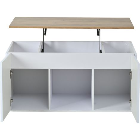 Table basse avec rangement en bois naturel, hauteur réglable 46 x 95 x 45 cm, design épuré blanc et bois (1/5)