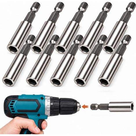 10 Pièces Porte-Embouts Magnétique, 1/4 Pouce Acier Inoxydable pour Visseuse Perceuse, Rallonge Embout à Changement Rapide avec Aimant Puissant, Accessoire Tournevis Électrique et Outil Sans Fil (1/5)