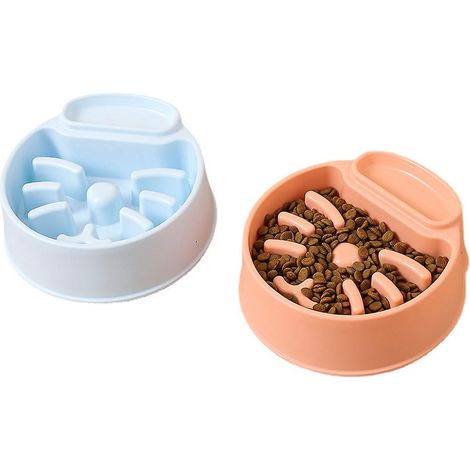 deux Bols De Chat Slow Food Pour Une Alimentation Saine Et Une Digestion Lente (16  6cm, Bleu Et Orange) (1/5)