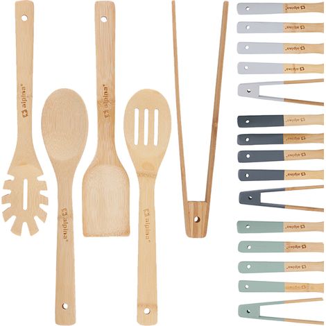 Set 5 Utensili da Cucina in Bambù Lunghezza 30 cm Antigraffio Colori Assortiti (1/5)