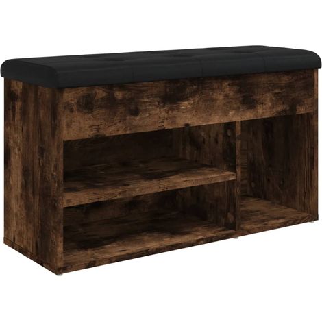 Banc de rangement à chaussures avec coussin d'assise 82 x 32 x 45,5 cm bois d'ingénierie couleur chêne fumé DEC024851 (1/5)