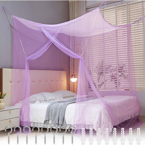 Moustiquaire Cabane en Polyester Ciel de Lit Suspendu Violet, Baldaquin Ouvertures Latérales, Décoration Extérieure Intérieure, 200x180x165cm (1/5)
