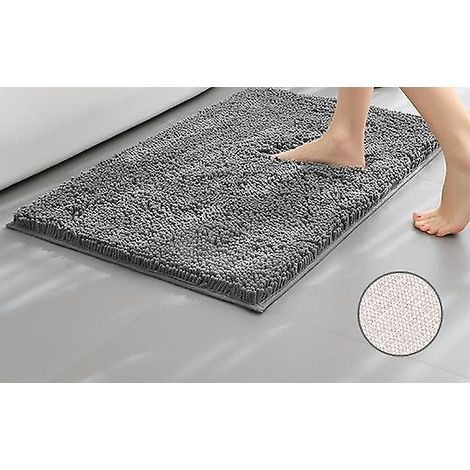 (60 x 40 cm, Dunkelgrau) Flauschige Chenille-Mikrofaser-Badematte, weich und komfortabel, super saugfähig, rutschfest, dick fürs Badezimmer (1/5)