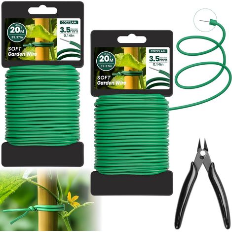 2 Rouleaux - Fil de Fer Jardin - Fil de Fer Clôture - Support Plantes et Organisation Câbles - Revêtement PVC Vert - 3,5mm x 40m (1/5)