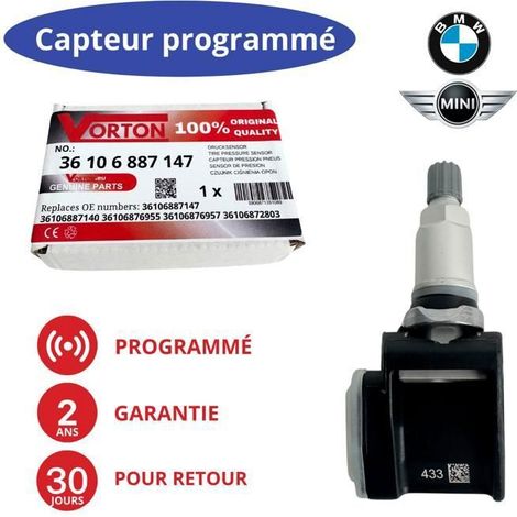 Sensore TPMS preprogrammato 433 MHz per BMW (Serie 3/4/5/6/7/8, X, M) - 2 anni di garanzia