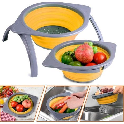 Passoire Pliable Panier de Rangement égouttoir égouttoir pour Fruits Légumes Maille Pliable Gain de Place avec Supports Durables, Bac à Vaisselle pour Cuisine Extérieur Voyage Camping jaune (1/4)