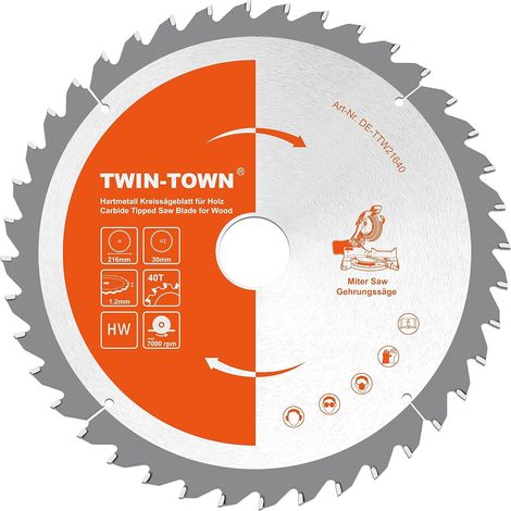 Lame de scie circulaire Ø 216x 30 mm pour bois (Ø 216 x 30 x 1,2 mm, 40dents, accessoire de scie circulaire) - Dents en carbure - Convient pour bois tendre et dur (1/5)