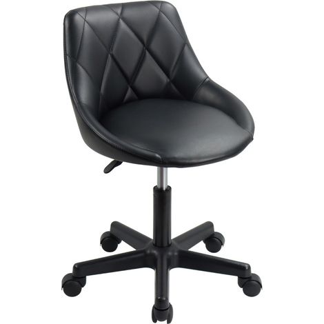 Tabouret de bureau pivotant en cuir PU noir – Dossier réglable en hauteur 70,2 à 81,6 cm – 5 roues pour sols durs et tapis – Charge max 136 kg – Kktoner (1/5)