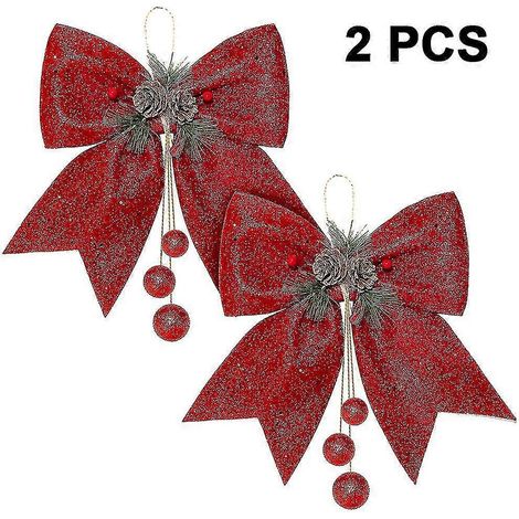 Lot de 2 nœuds décoratifs de Noël, nœuds pour couronnes, grand nœud pour sapin, nœuds papillon à paillettes, ornements décoratifs pour la maison et les fêtes de Noël (1/5)